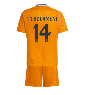 Real Madrid Aurelien Tchouameni #14 Borta Kläder Barn 2024-25 Kortärmad (+ Korta byxor)